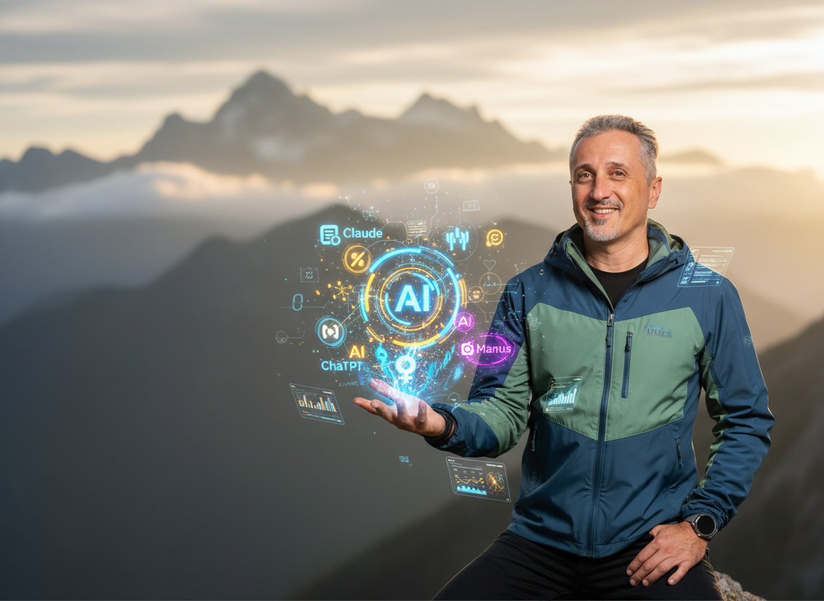 Juliano Sant'Ana e a inteligência artificial do CRYIA, com montanhas ao fundo